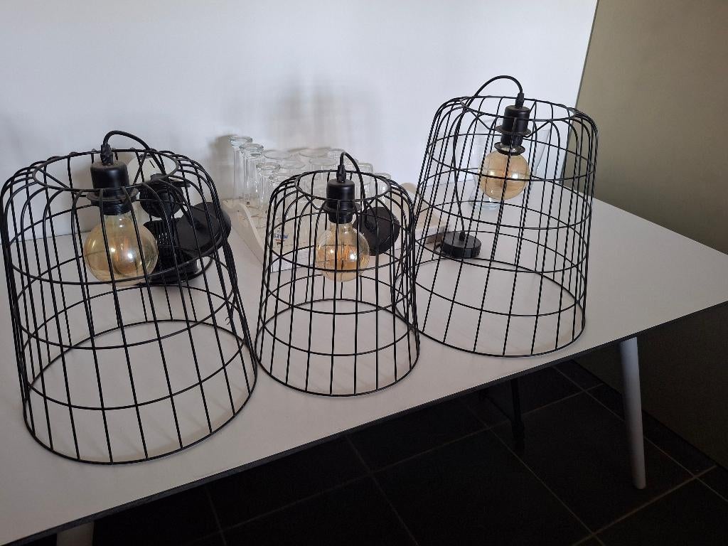 Set moderne zwarte kooi lusters, Ophalen, Gebruikt, Metaal, Modern