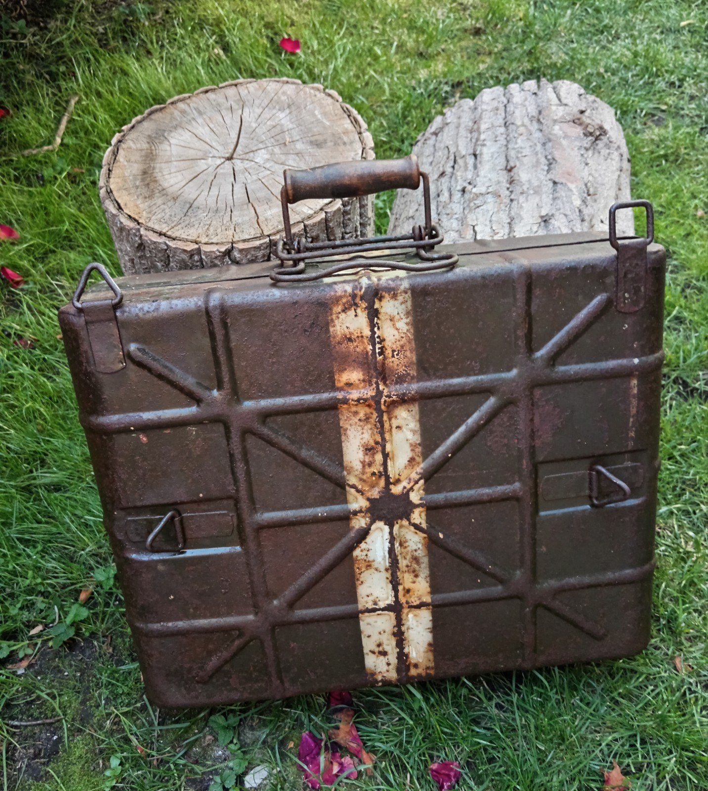 Prachtig Duitse M24 nebel hand grnt mod. 39 transportkoffer, Verzamelen, Ophalen of Verzenden, Landmacht, Kist of Geocache