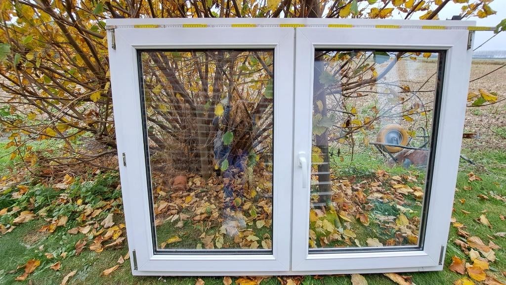 Ramen en deuren in pvc. Groen met wit. Hoog rendementsglas, Doe-het-zelf en Bouw, Ophalen, Gebruikt, Gevelraam of Ruit, Dubbelglas