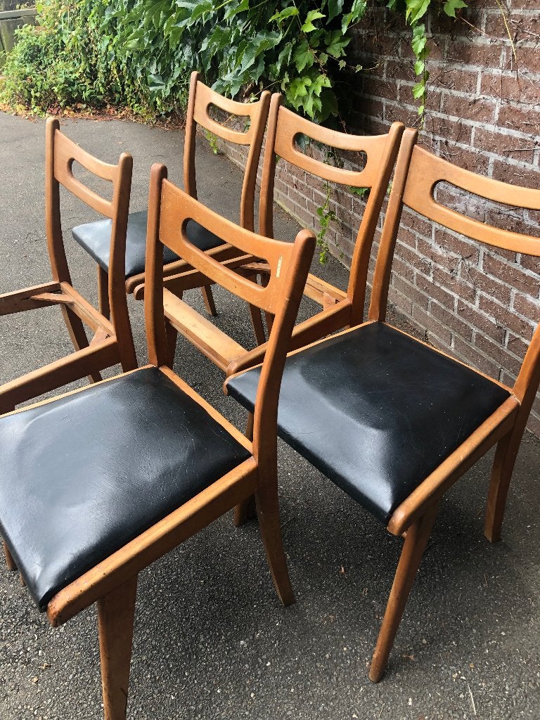 5 vintage midcentury stoelen voor restauratie, Ophalen, Gebruikt, Hout, Vijf, Zes of meer stoelen