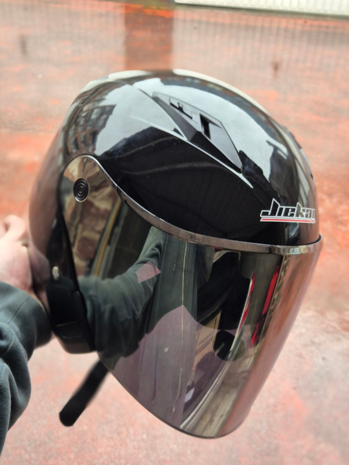 Casque Jet L / visière chrome miroir + intercom, Enlèvement ou Envoi, Comme neuf, Large, Jik