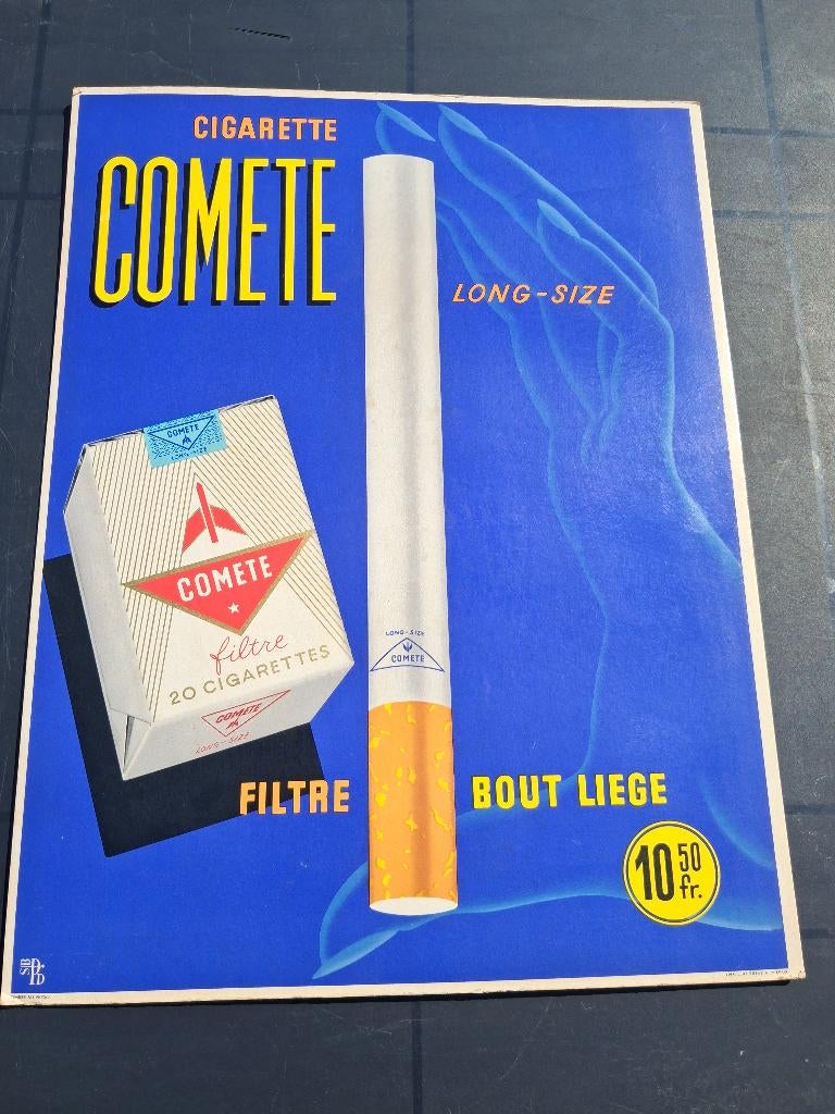 cigarettes comète... carton... timbre fiscal 2F.., Collections, Marques & Objets publicitaires, Comme neuf, Panneau publicitaire