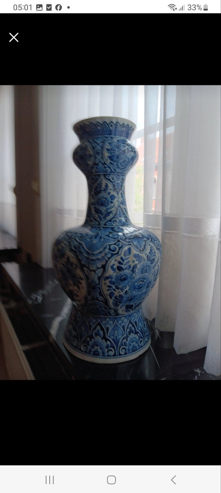 Grote Delfts blauw-witte vaas/Hollands aardewerk — ca., Blauw