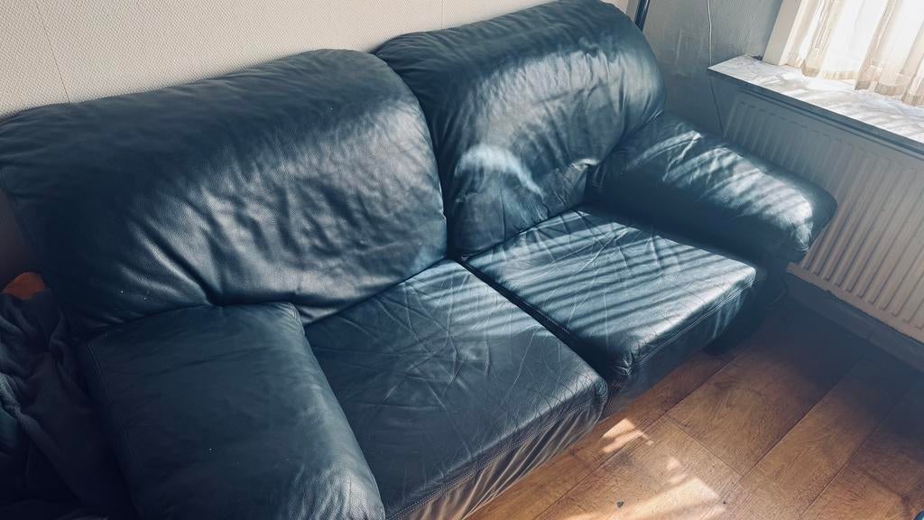 Zetel + fauteuil echt leder, Huis en Inrichting, Ophalen, Zo goed als nieuw