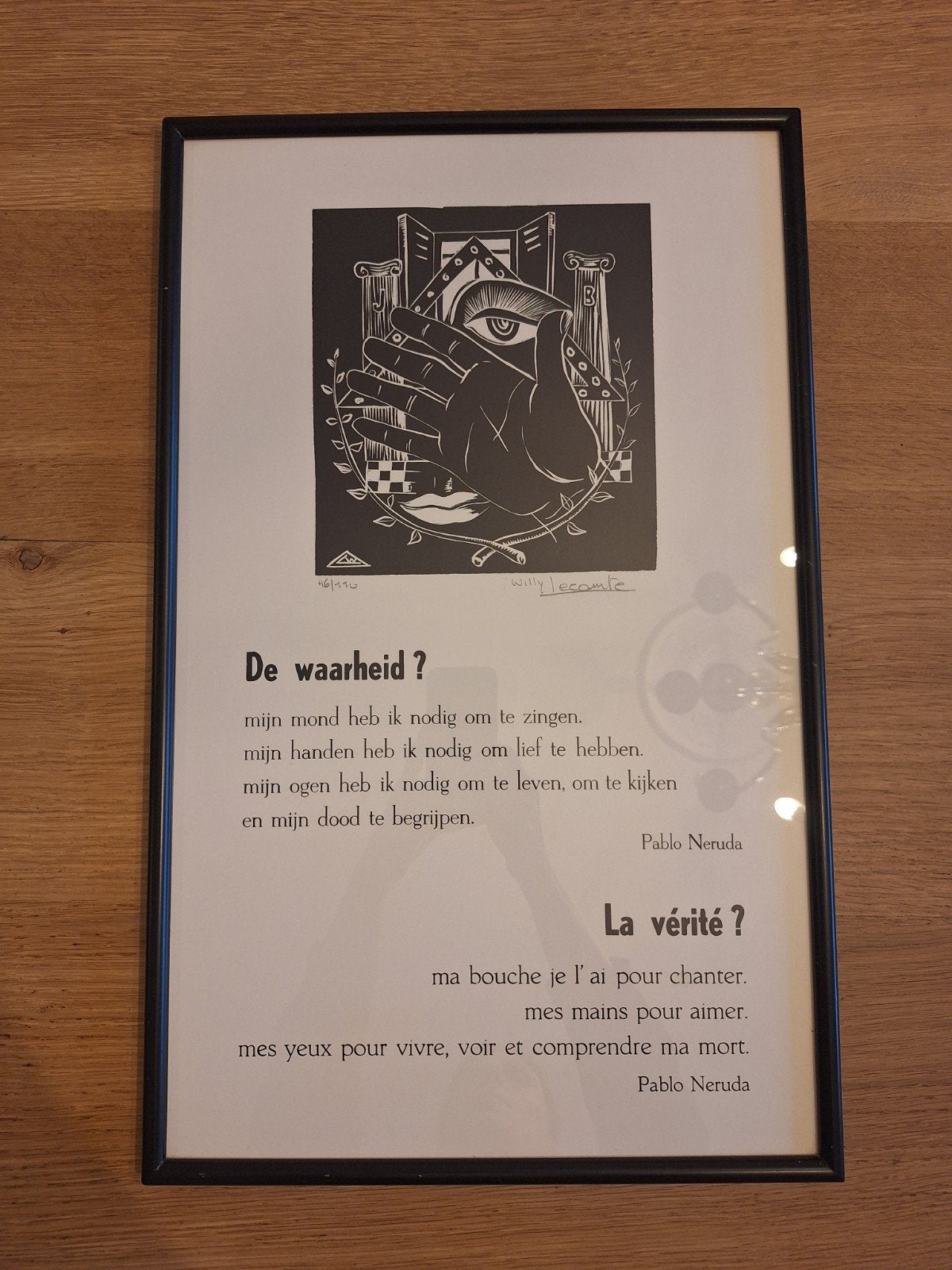 Gesigneerde kunstprent – Willy Lecomte, Antiquités & Art, Enlèvement, Photo, Estampe, Encadré