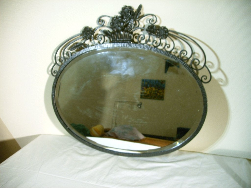 Miroir ovale avec cadre en fer forgé, Enlèvement ou Envoi, Moins de 100 cm, Comme neuf, 50 à 75 cm