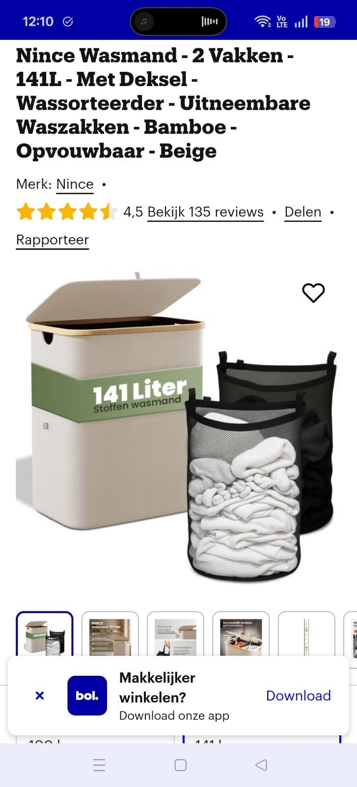 Leuke wasmand met 2 uitneembare zakken, Ophalen, Wasmand
