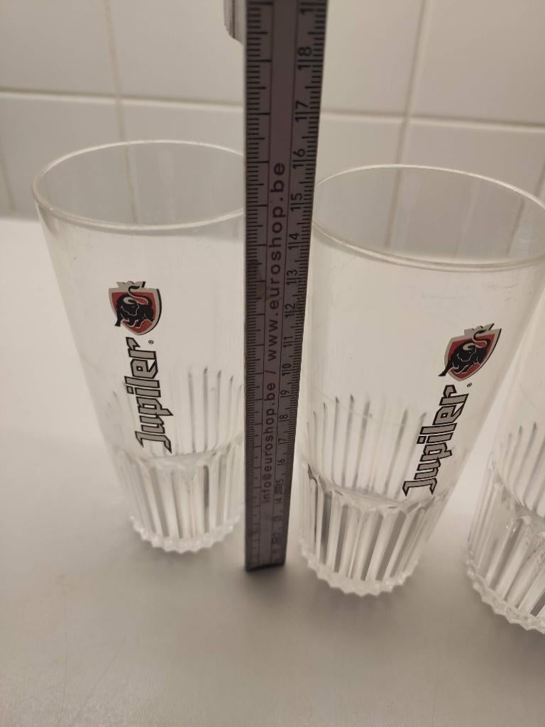 Jupiler plastiek glazen 4 stuks, Ophalen, Gebruikt, Bierglas