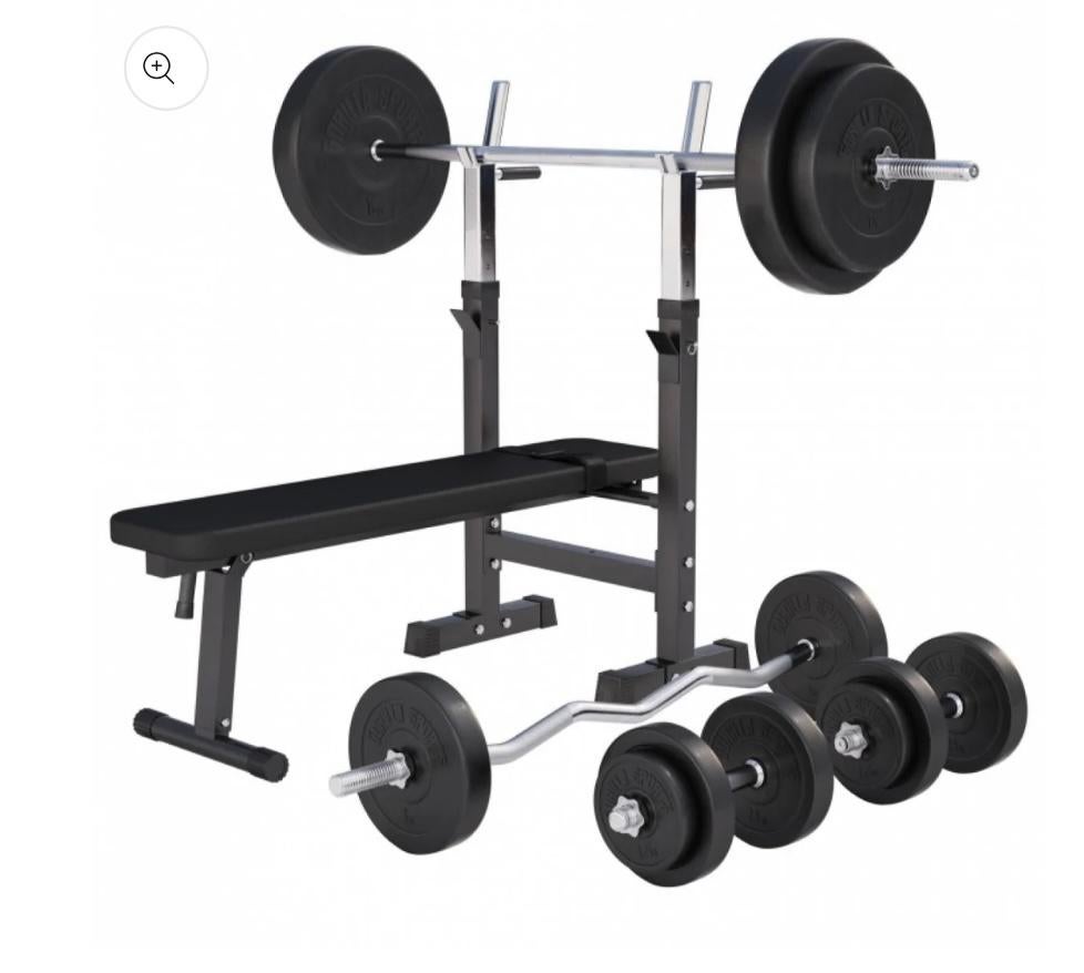 BANC DE MUSCULATION RÉGLABLE AVEC JEU DE POIDS DE 100 KG, Sports & Fitness, Équipement de fitness, Enlèvement