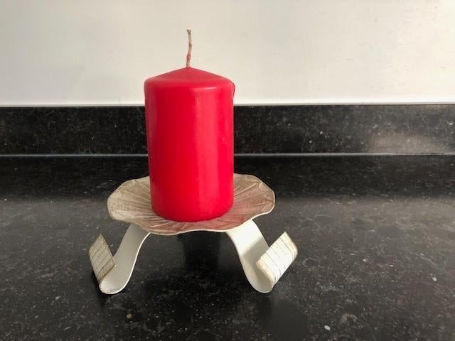 Kaarsenhouder + kaars, Ophalen of Verzenden, Zo goed als nieuw, Crème, Metaal