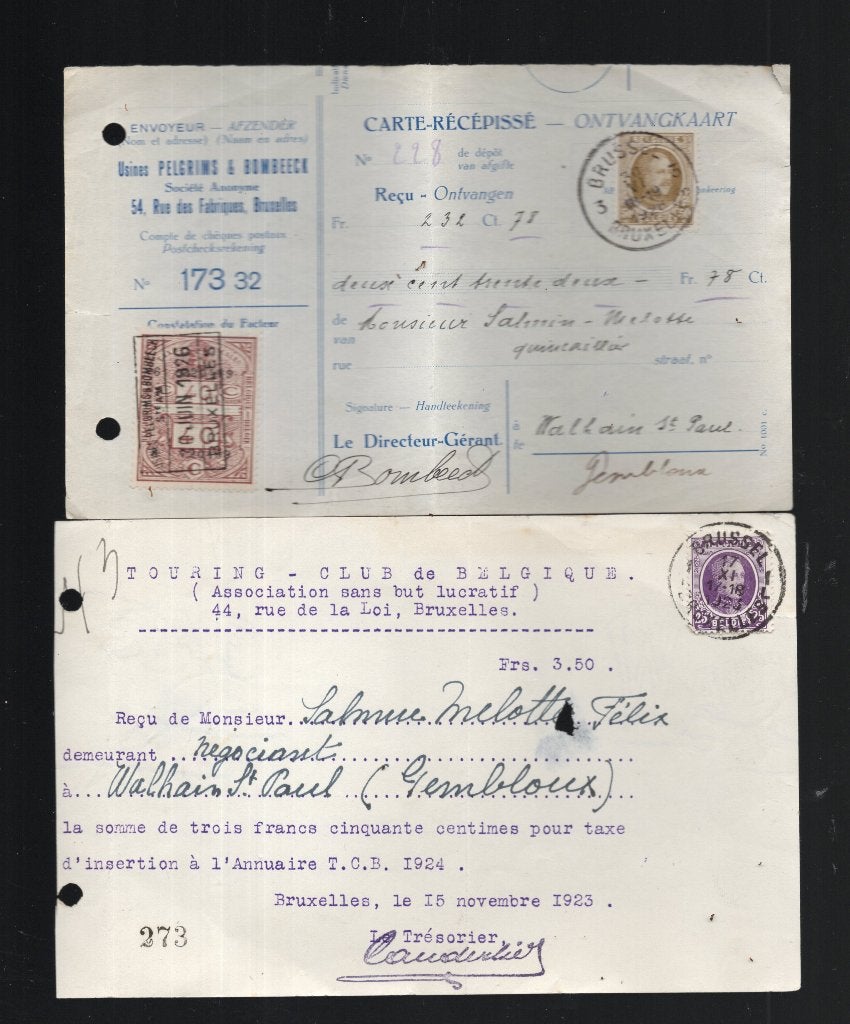 documents avec timbres belges, Envoi