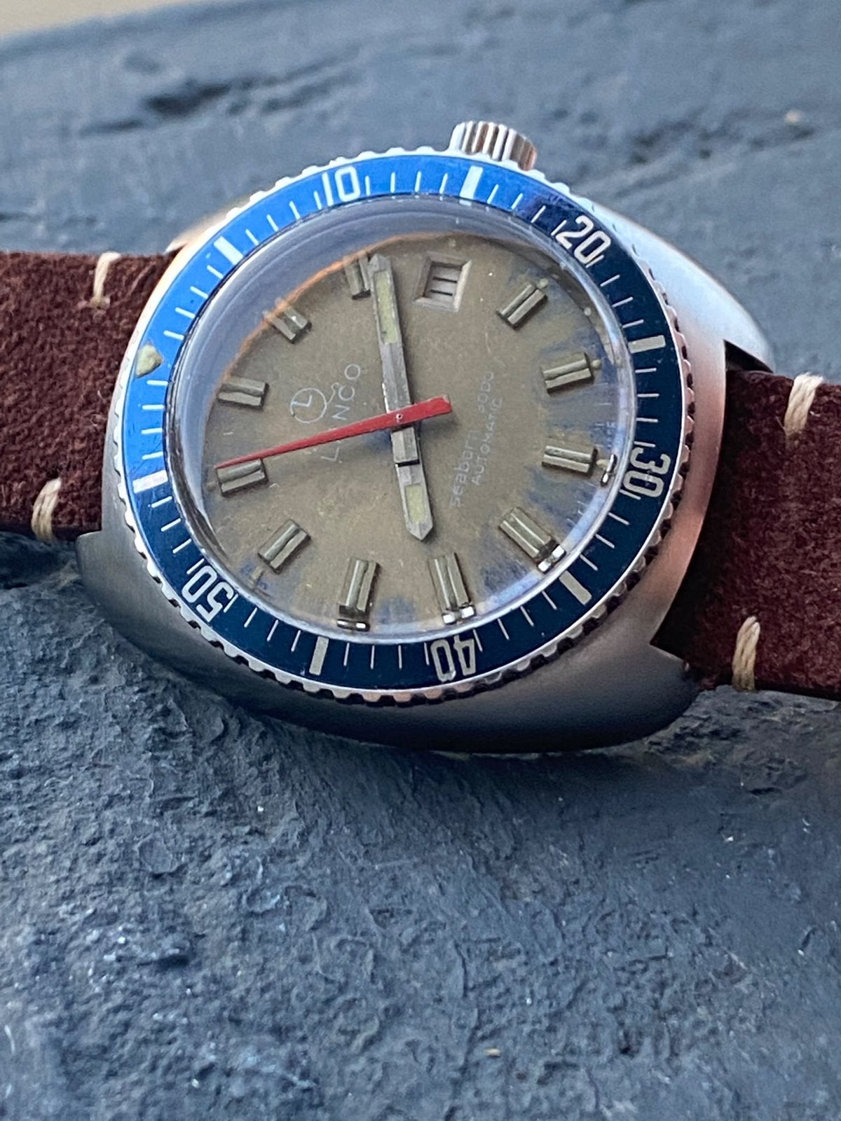 Lanco Seaborn 3000 Automatic Skin Diver Jumbo - Rare, Montre-bracelet, Autres marques, Enlèvement ou Envoi, Cuir