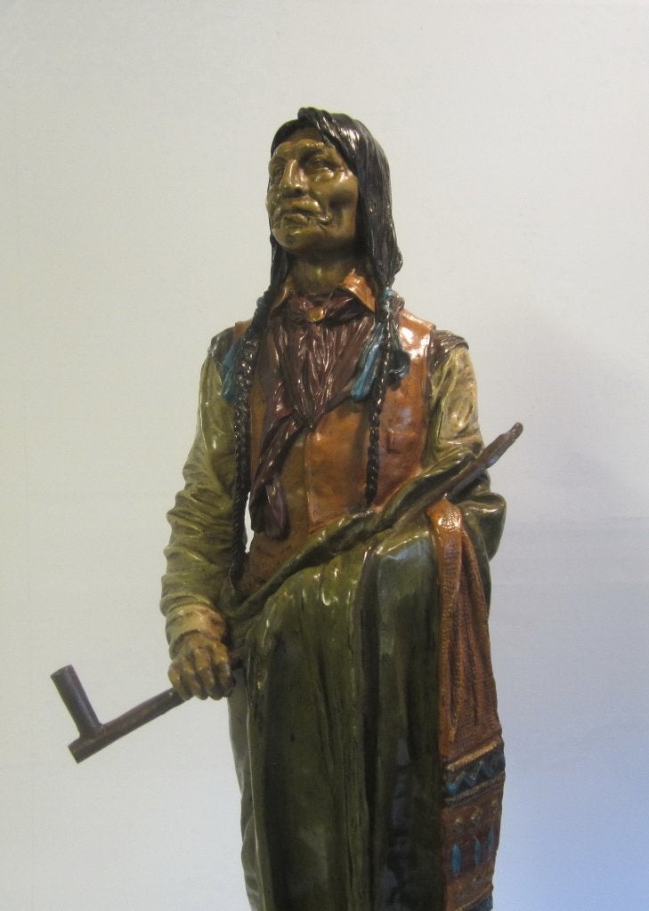 Bronze polychrome antique Carl Kauba, Vienne, ca 1910.H62cm, Antiquités & Art, Statue, Homme, 50 - 100 cm, Brons
