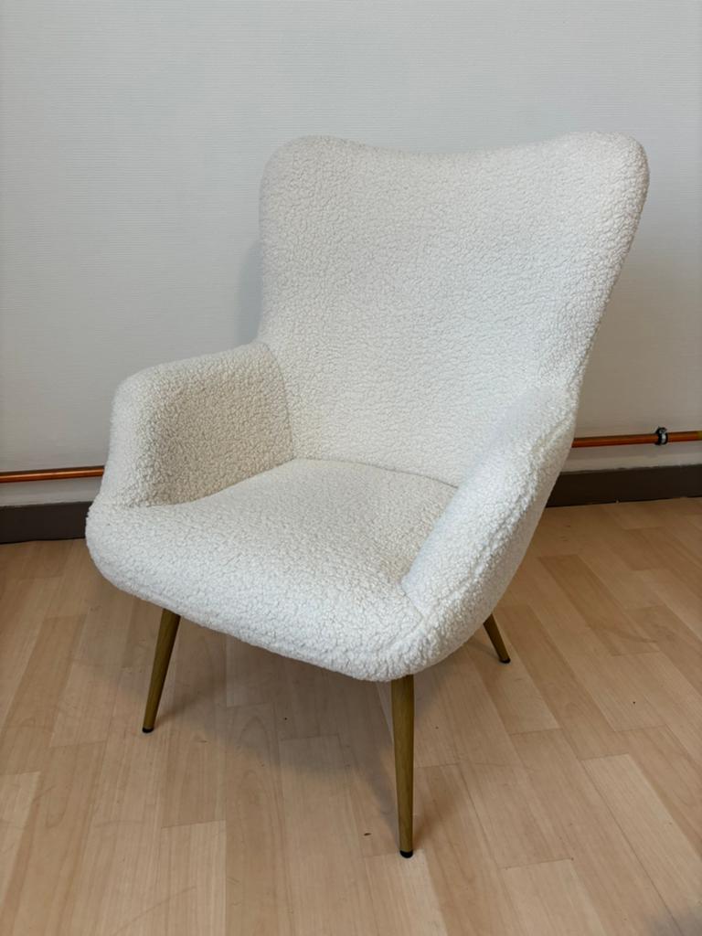 Witte teddy fauteuil / kuipstoel – Scandinavische stijl, Moins de 75 cm, Comme neuf, Enlèvement, 50 à 75 cm