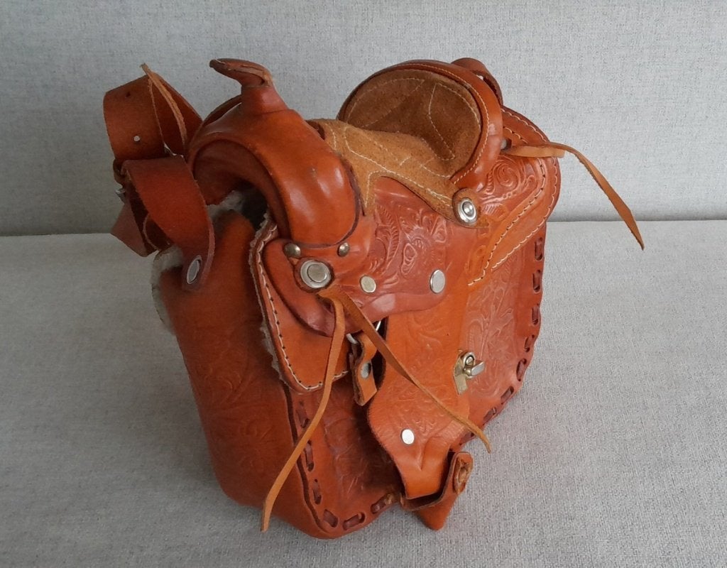 Magnifique sac à main vintage cuir pour amateurs de chevaux, Enlèvement ou Envoi, Utilisé, Brun, Sac à main