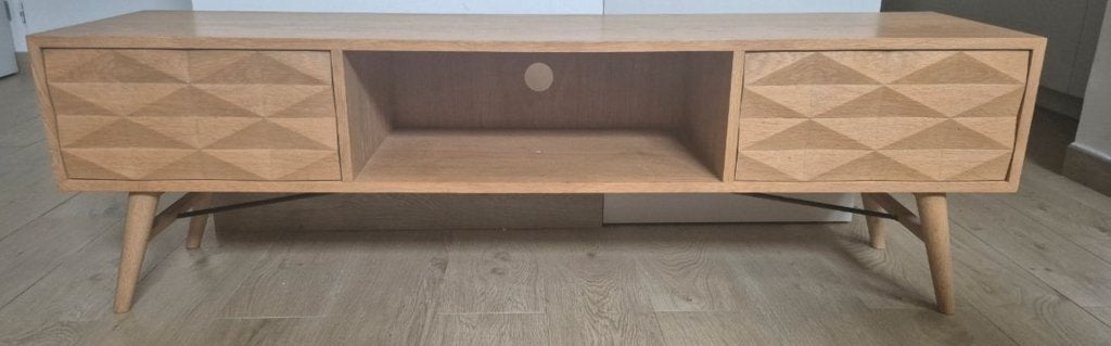 Meuble TV 2 tiroirs chêne massif - Keops - Maisons du Monde, Maison & Meubles, Neuf, 25 à 50 cm, Moins de 100 cm, 150 à 200 cm