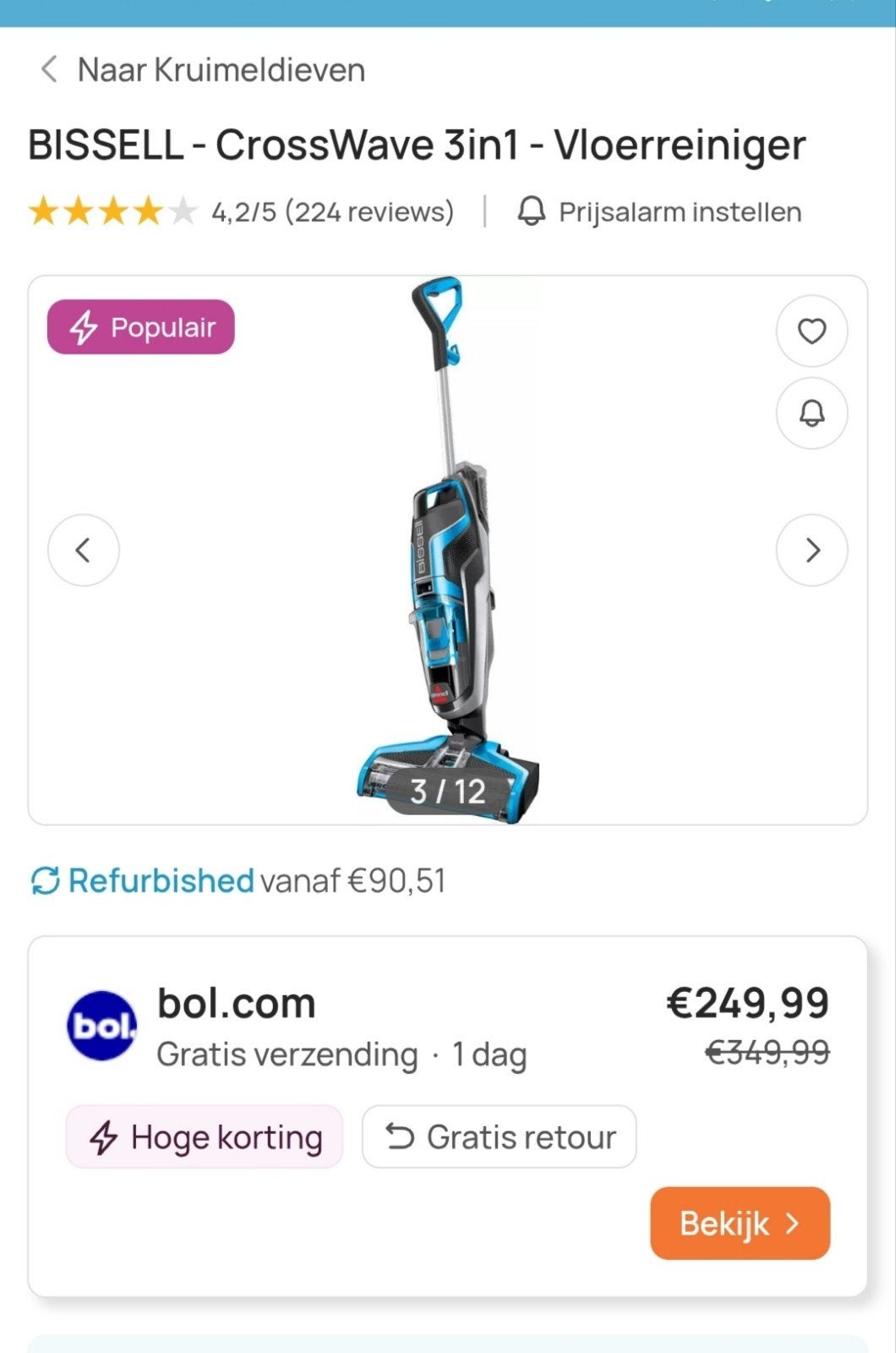aspirateur laveur bissell crosswave 3 en 1 carrelage et tapi, Electroménager, Réservoir, Autres marques, Comme neuf, Enlèvement