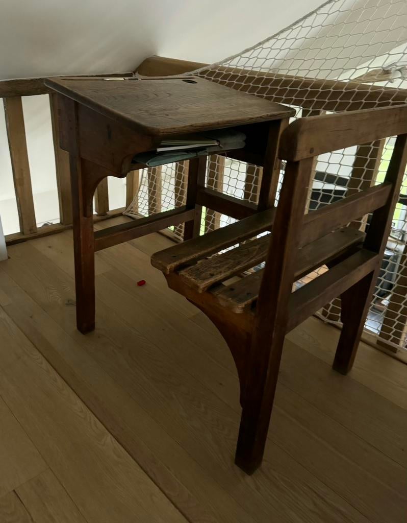 Pupitre d'école vintage en bois pour enfants et adolescents, Enlèvement