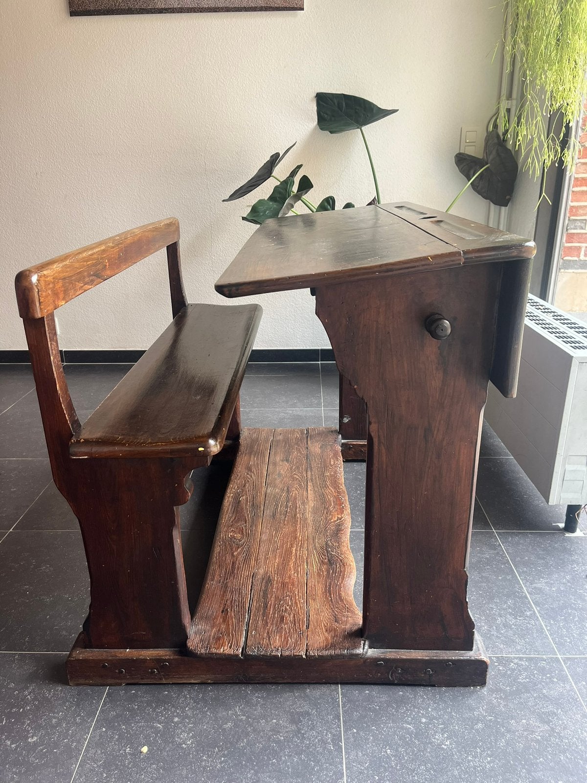 Vintage volhouten schoolbank, Ophalen