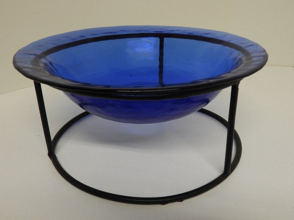 Glazen Schaal op ijzeren steun., Schaal, Rond, Ophalen of Verzenden, Glas