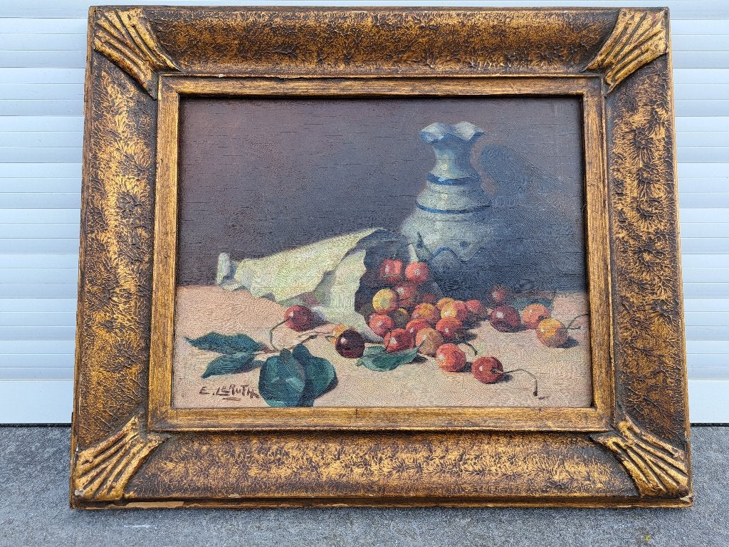 huile sur panneau nature morte signe E LERUTH, Antiquités & Art, Art | Peinture | Classique, Enlèvement ou Envoi, Nature morte