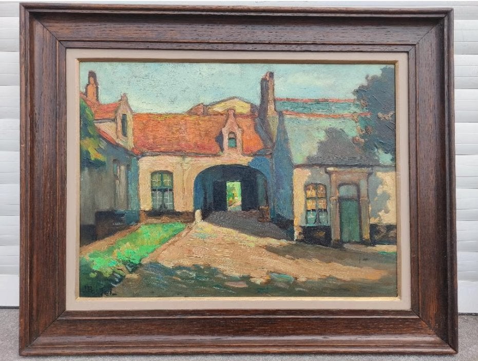 huile sur panneau signe jules postel, Ophalen of Verzenden, Paneel