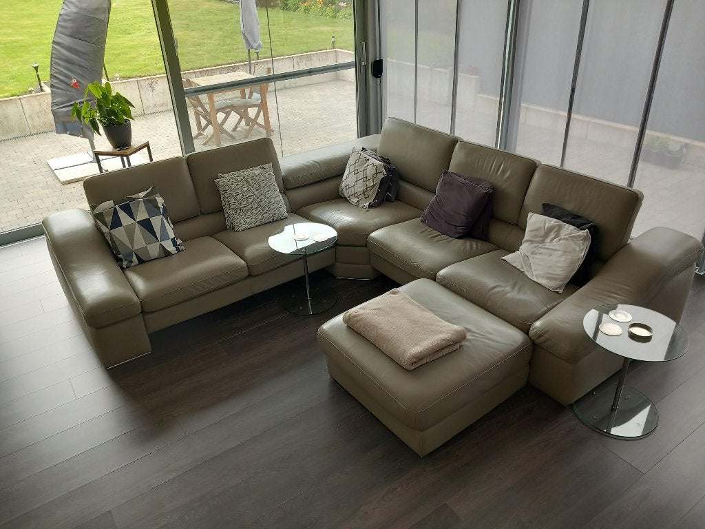 Salonzetel, grijs, 2,90 x 2,90 m, Maison & Meubles, Canapés | Coins salons complets, Enlèvement, Comme neuf, Cuir