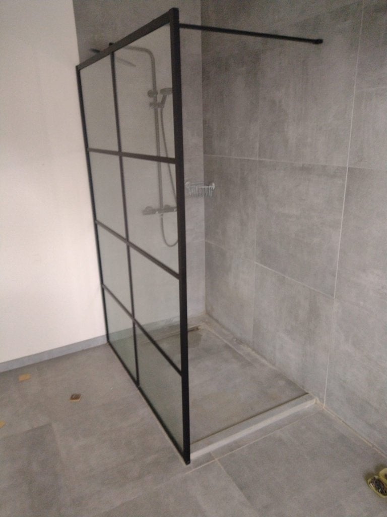 Industriële douchewand zwart staal/glas, Ophalen, Gebruikt, Glas, Douche