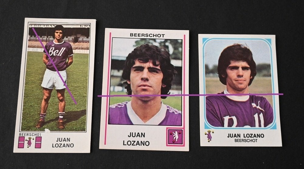 Panini/Beerschot/3 x Juan Lozano/76 -77 - 80, Collections, Articles de Sport & Football, Envoi, Comme neuf, Affiche, Image ou Autocollant