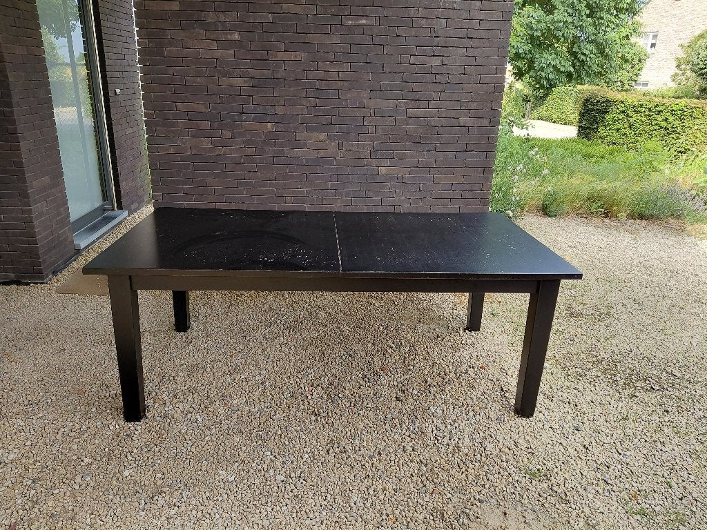grote uitschuifbare zwarte eettafel 6 tot 8 personen, Huis en Inrichting, Tafels | Eettafels, Ophalen, Overige materialen, Gebruikt