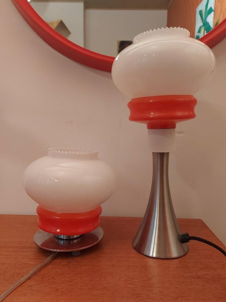 Vintage oranje opaline UFO lampjes, upcycled, Ophalen