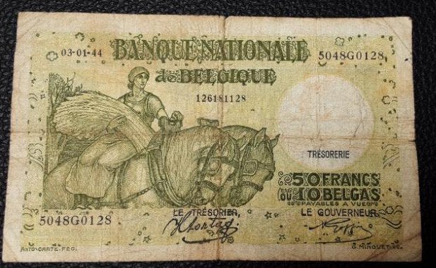 België ; 50 Frank/10 Belga (zie beschrijving). (ref 002)., Ophalen of Verzenden, Los biljet
