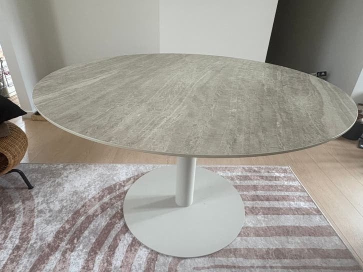 (Tuin)tafel marmerlook, Ophalen, Beige, Rond, Zo goed als nieuw