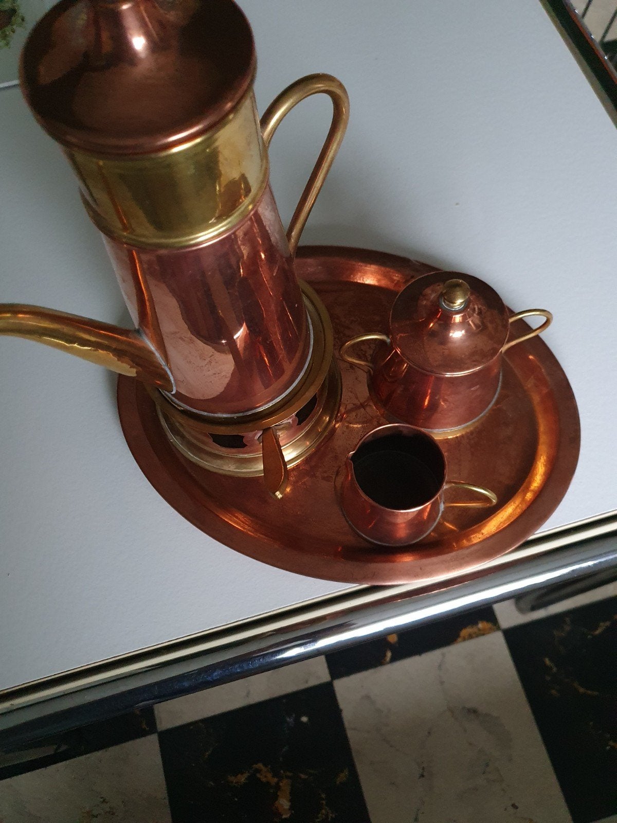 mooi zwaar koffie set in rood koper, Ophalen of Verzenden