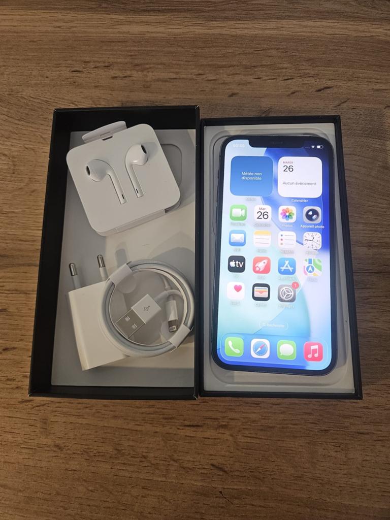Iphone 12pro,128gb,batterie 100%.avec boite, chargeur +nouve, Télécoms