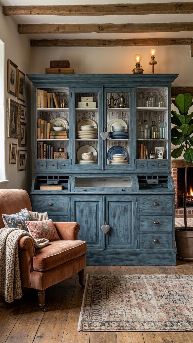 Unieke Teak Buffetkast - Aubusson Blue Annie Sloan, Huis en Inrichting, 200 cm of meer, Uniek teak, Nieuw, Ophalen of Verzenden