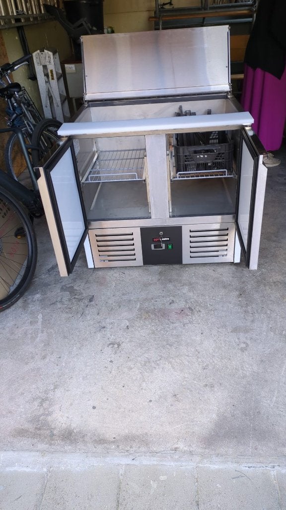 Koelwerkbank, frigo 2 Deuren, inox - L 90-D 70-H 85 - 400€, Ophalen, Gebruikt, Koelen en Vriezen
