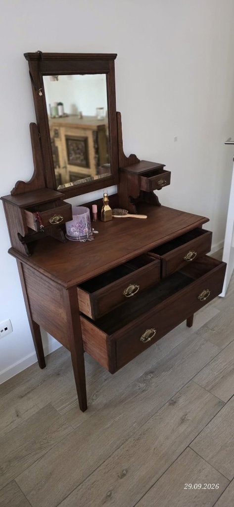 Prachtige gerestaureerde mahoniehouten kaptafel, Ophalen, 5 laden of meer, 100 tot 150 cm, 50 tot 100 cm