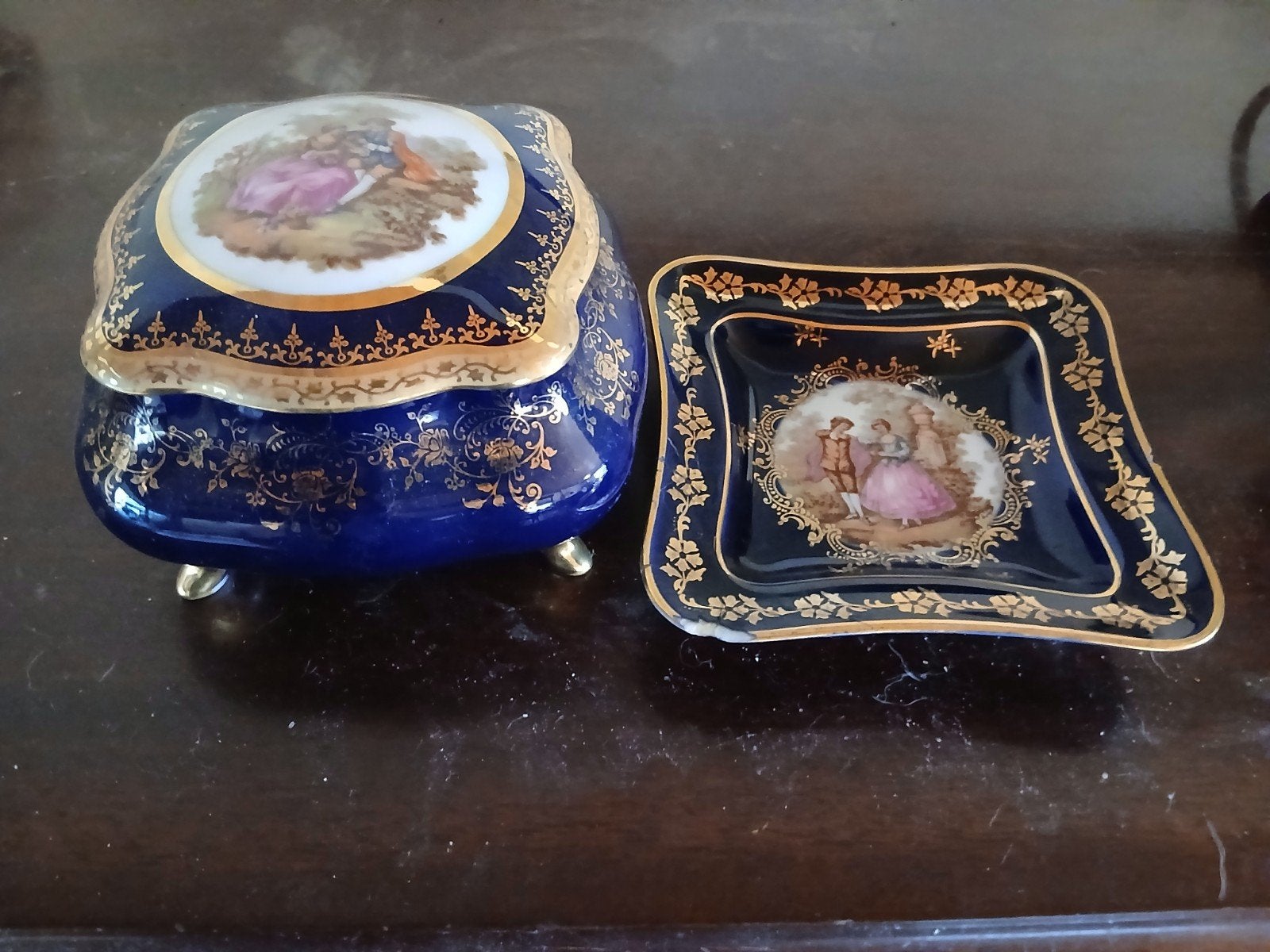 Prachtige vintage Limoges porseleinen set – Snuisterijdoos &, Ophalen, Goud, Goud