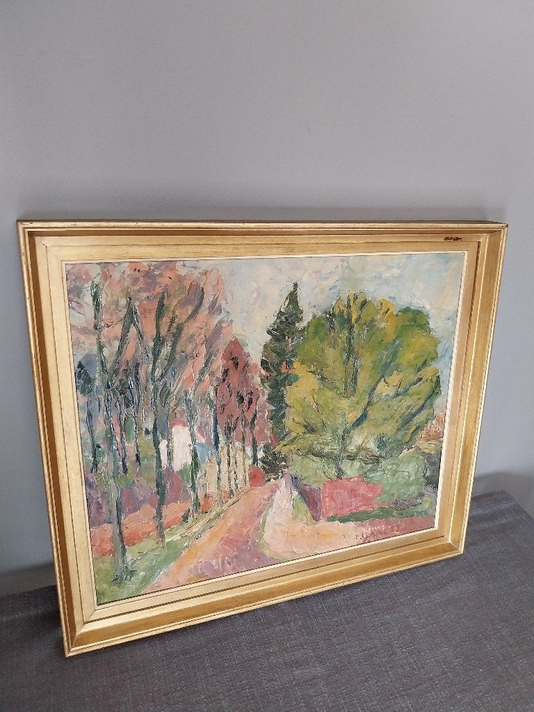 Schilderij olieverf op doek - Herfstlandschap, Antiquités & Art, Art | Peinture | Classique, Signé, Peinture à l'huile, Paysage