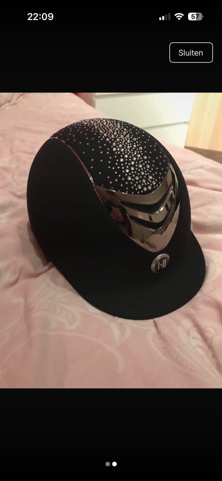 Zwarte one K met steentjes, Dieren en Toebehoren, Ophalen, Gebruikt, Dressuur, Rijhelm/cap
