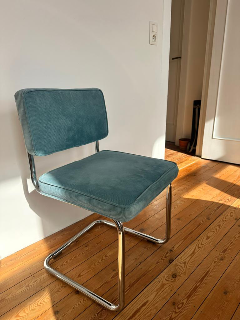 Set van 4 vintage ridge kink rib stoelen - turquoise, Ophalen, Gebruikt, Overige kleuren, Vintage