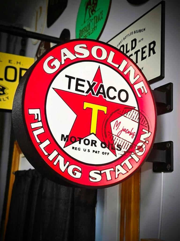 Deze Texaco dubbele reclamebak is een lichtbak met het logo, Verzamelen, Ophalen of Verzenden
