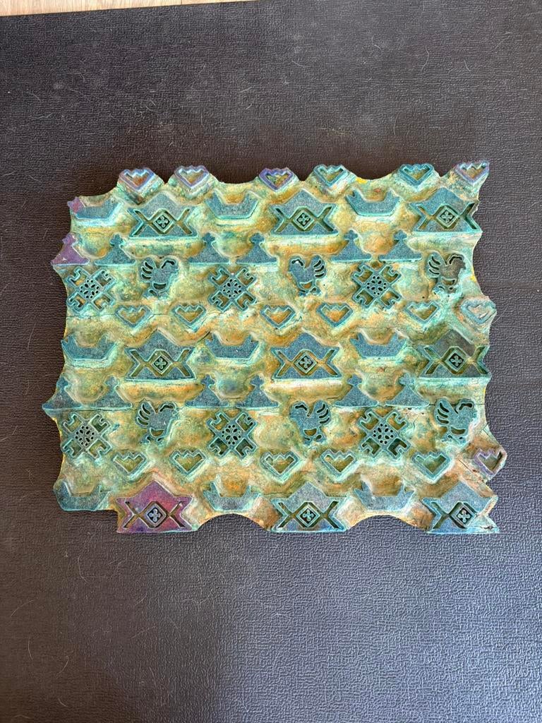 Antieke grote handgesneden textieldrukmal,blockprint stempel, Antiek en Kunst, Verzenden