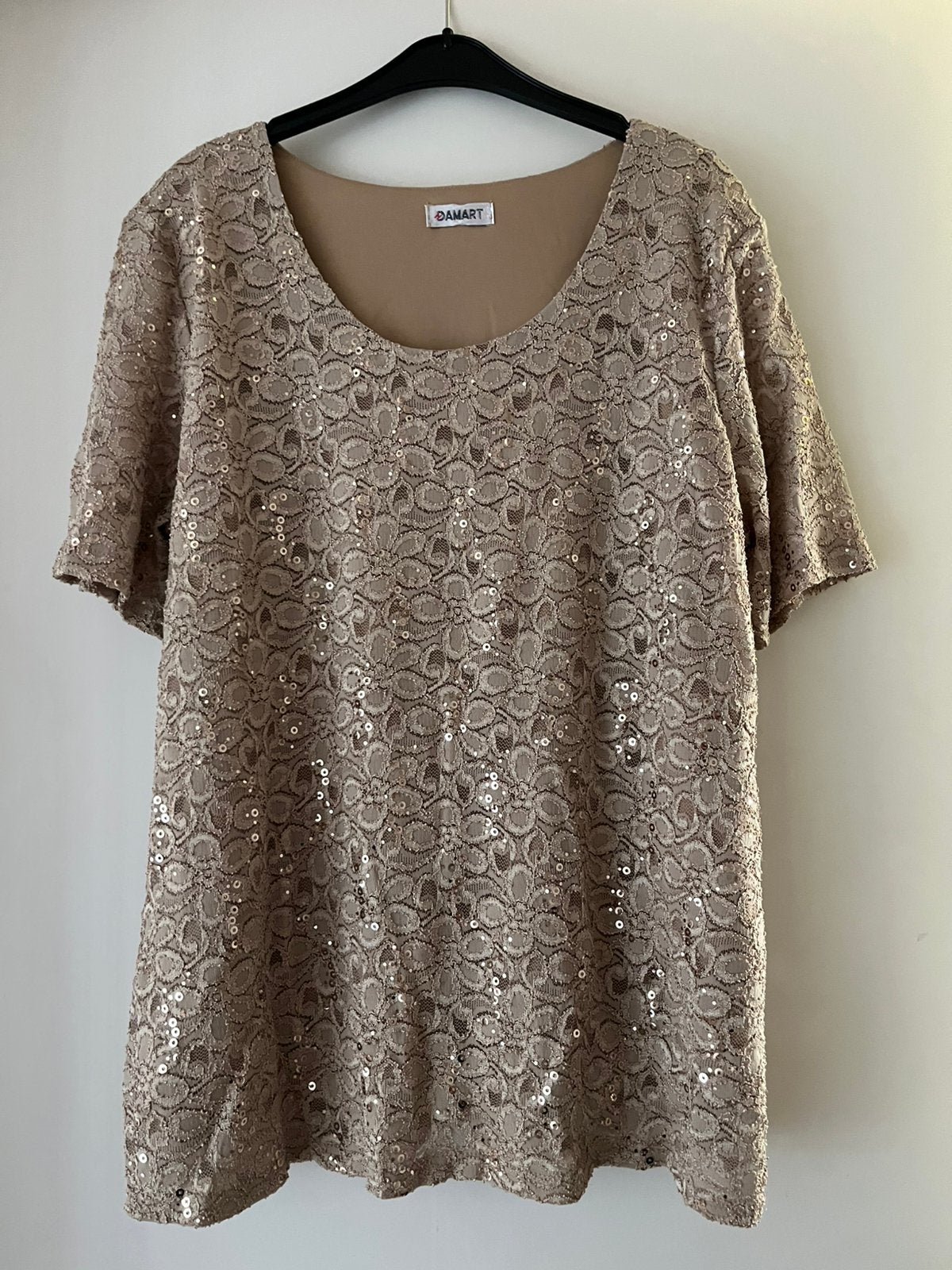 Damart kanten tuniek champagne met pailletten (maat L), Kleding | Dames, Maat 42/44 (L), Nieuw, Ophalen of Verzenden, Korte mouw