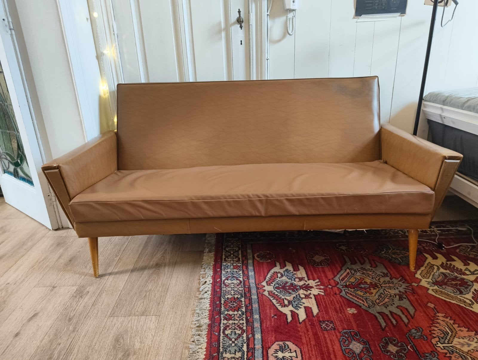 cognackleurige retro zetel, Ophalen, Overige materialen, Gebruikt, Driepersoons