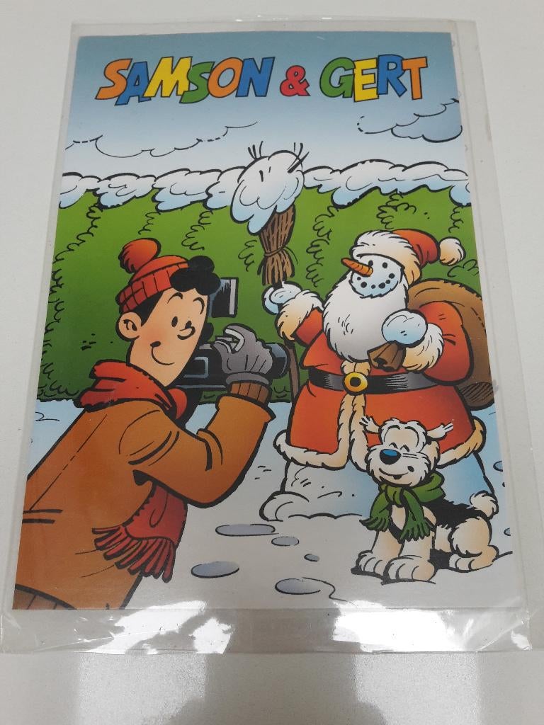 Redelijk oud Kerstkaartje van Samson en Gert, Studio 100, Ophalen of Verzenden, Overige figuren, Nieuw, Plaatje, Poster of Sticker