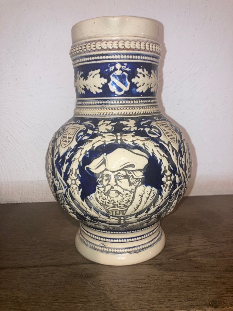 Antieke 19e Eeuwse Westerwald Steengoed Kan 22cm 1,5L, Antiek en Kunst, Antiek | Keramiek en Aardewerk, Ophalen of Verzenden