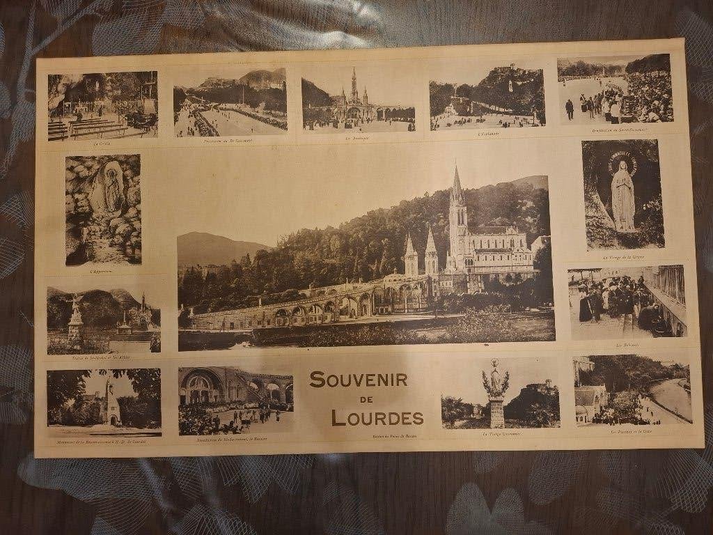 Lourdes, grote antieke prent, Antiek en Kunst, Ophalen of Verzenden