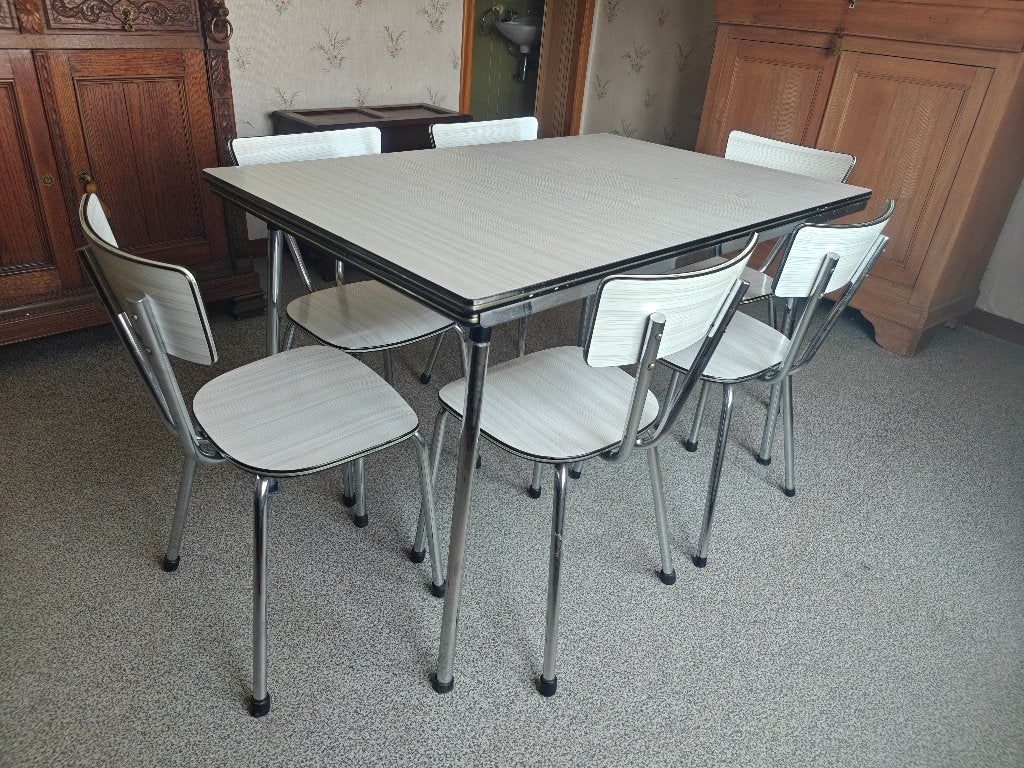 vintage tafel met 6 stoelen, Antiquités & Art, Enlèvement
